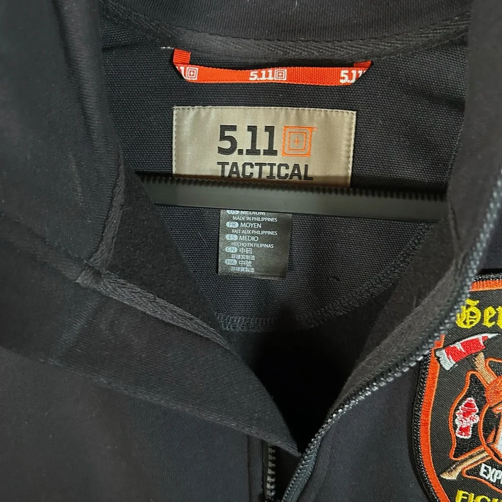 5.11 Tactical Mens‎ Job Shirt Quarter Zip Germantown Fire Patch Black Medium